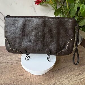 Sigrid Olsen Womens Genuine Leather Brown Zip Closure Wristlet Clutch Large